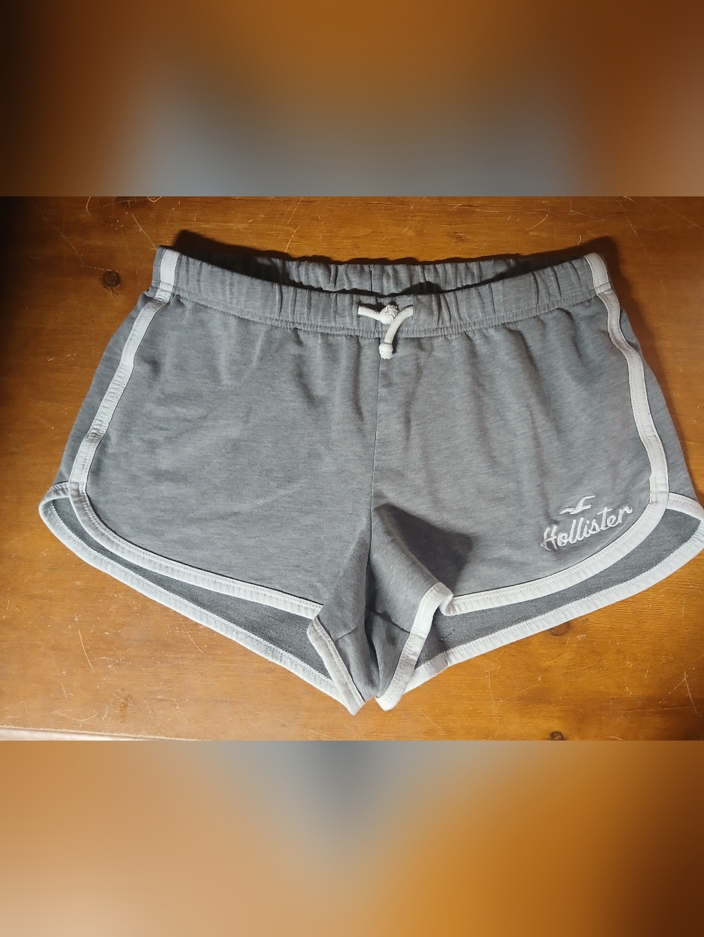 Hollister Gray Athletic Drawstring Shorts with White Trim